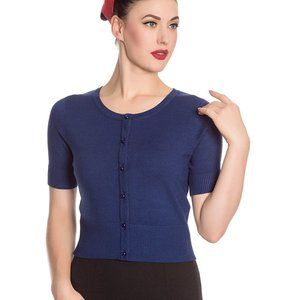 NWT LG/XL Hell Bunny Wendi Dark Academia Retro Blue Cardigan Top Modcloth